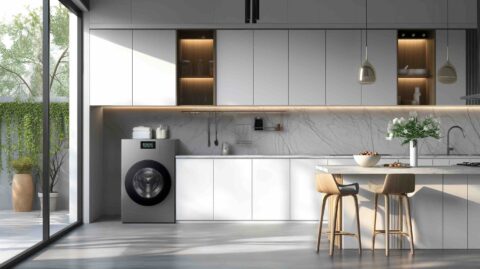 Lava-secadora inteligente Samsung Bespoke AI Laundry Combo diseñada para optimizar espacio y consumo energético en apartamentos.
