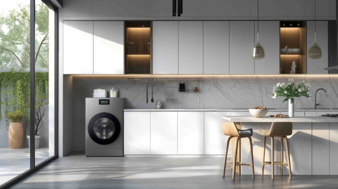 Lava-secadora inteligente Samsung Bespoke AI Laundry Combo diseñada para optimizar espacio y consumo energético en apartamentos.