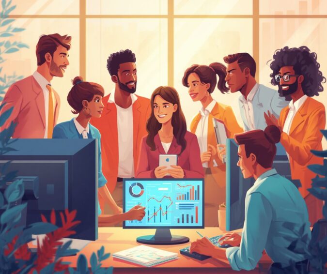 Empresarios analizan métricas de redes sociales y tráfico web para fortalecer la presencia digital de su negocio.