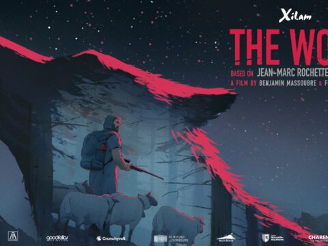 Arte promocional de la película animada The Wolf, basada en la novela gráfica de Jean-Marc Rochette y distribuida por Crunchyroll.
