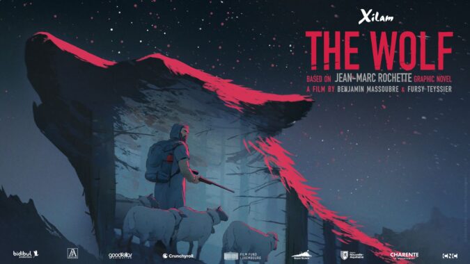 Arte promocional de la película animada The Wolf, basada en la novela gráfica de Jean-Marc Rochette y distribuida por Crunchyroll.
