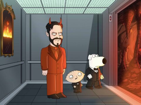 Imagen promocional del especial de Halloween de Family Guy con Brian y Stewie en el inframundo.