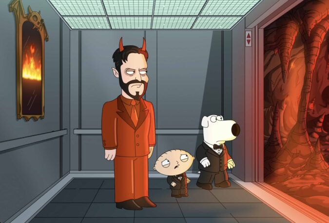 Imagen promocional del especial de Halloween de Family Guy con Brian y Stewie en el inframundo.