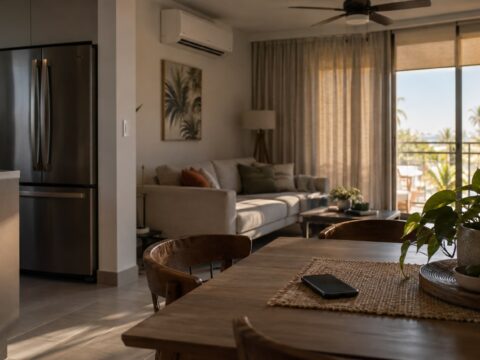 Cómo proteger los electrodomésticos y dispositivos móviles durante el calor extremo Interior de una vivienda puertorriqueña preparada para enfrentar un día de calor intenso.