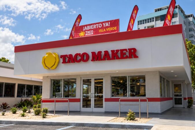 Taco Maker abre en Isla Verde su restaurante número 82 en Puerto Rico Fachada del nuevo restaurante Taco Maker ubicado en La Plazoleta de Isla Verde, en Carolina.