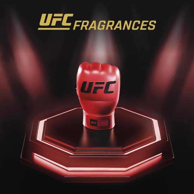 UFC Fragrances llega a Puerto Rico con tres fragancias inspiradas en las artes marciales mixtas Frasco rojo de Ultimate K.O., una de las tres fragancias que componen la colección de UFC.