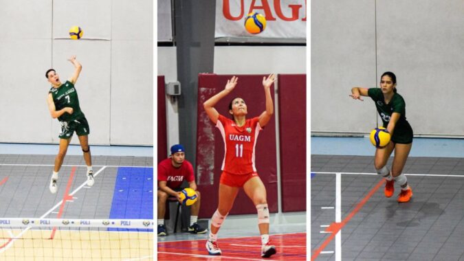 Taínas de la UAGM y Juanas del RUM extienden su invicto a 7-0 en el voleibol de la LAI Integrantes de los equipos universitarios celebrando un punto durante la temporada regular del voleibol LAI.